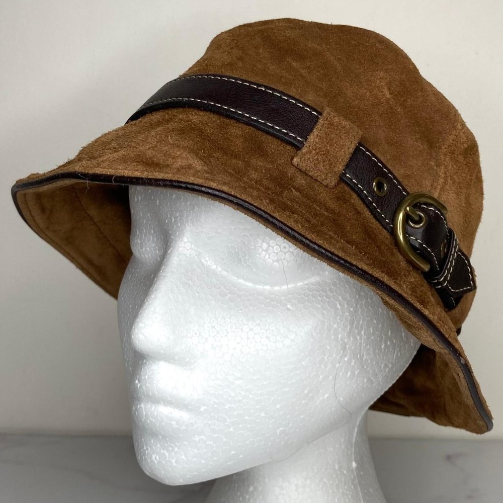 Coach Brown Suede Bucket Hat with Dark Brown Leather Strap - Picture 3 of 11